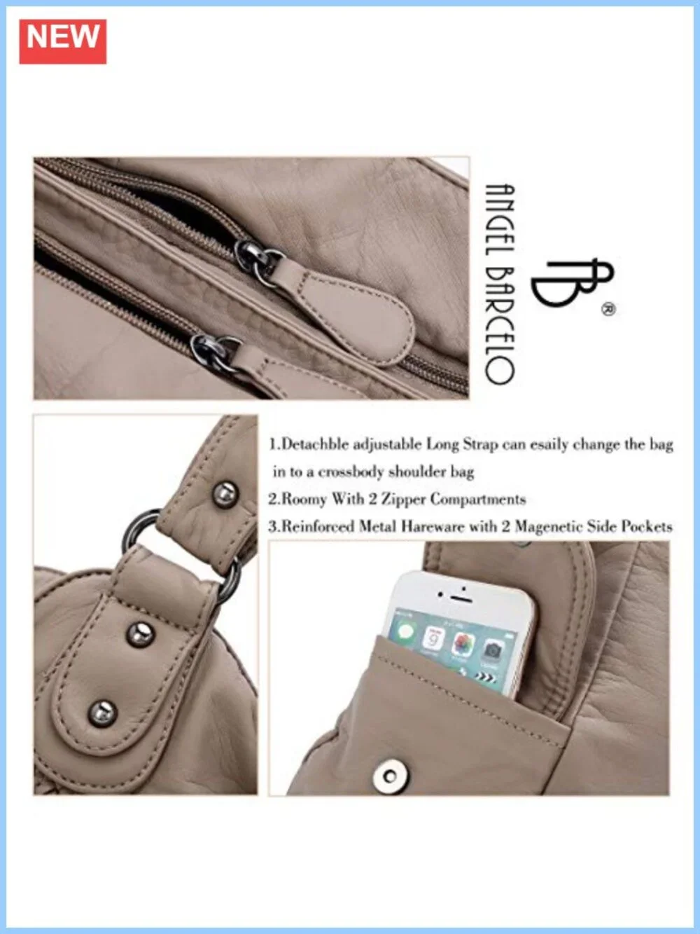 Soft PU Leather Hobo Shoulder Bag Large Crossbody Tote Purse